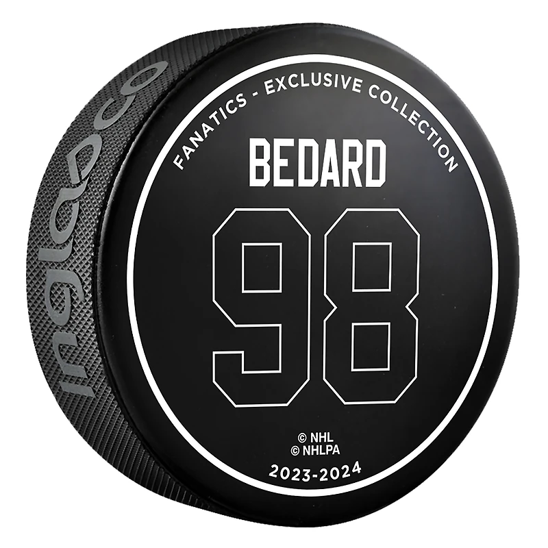 Rondelle de hockey de Connor Bedard pour les débuts des Blackhawks de Chicago dans la LNH - Édition limitée à 980 exemplaires