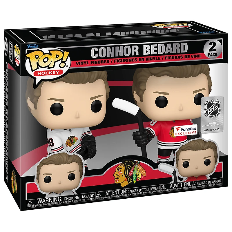 Lot de deux figurines en vinyle exclusives Funko Connor Bedard des Chicago Blackhawks Fanatics