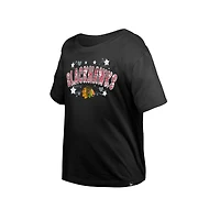 T-shirt à paillettes noir pour fille New Era Chicago Blackhawks