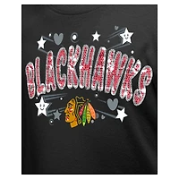 T-shirt à paillettes noir pour fille New Era Chicago Blackhawks