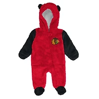 Grenouillère polaire à capuche et fermeture éclair intégrale pour nourrissons nouveau-nés, motif Red Chicago Blackhawks Stay Napping