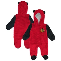 Grenouillère polaire à capuche et fermeture éclair intégrale pour nourrissons nouveau-nés, motif Red Chicago Blackhawks Stay Napping