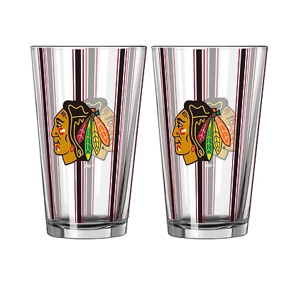 Ensemble de deux verres à bière rayés de 473 ml (16 oz) Logo Brands Chicago Blackhawks