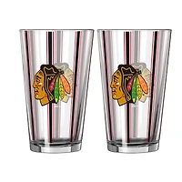 Ensemble de deux verres à bière rayés de 473 ml (16 oz) Logo Brands Chicago Blackhawks