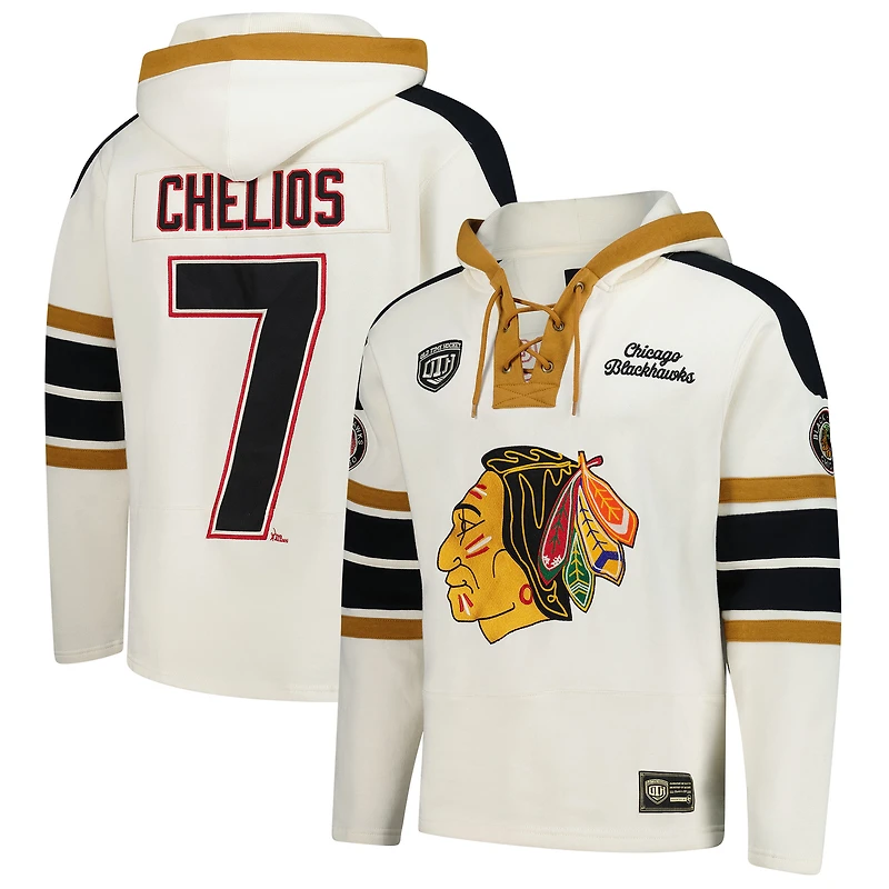 V111020 Blkhwk Chris Chelios 47 Brand Old Time hockey Cagoules à lacets pour joueur de hommes SWTMENNUM HP156PMWHVT660677CL #1
