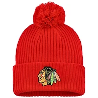 Bonnet en tricot à revers avec pompon Fanatics pour homme, rouge, Chicago Blackhawks