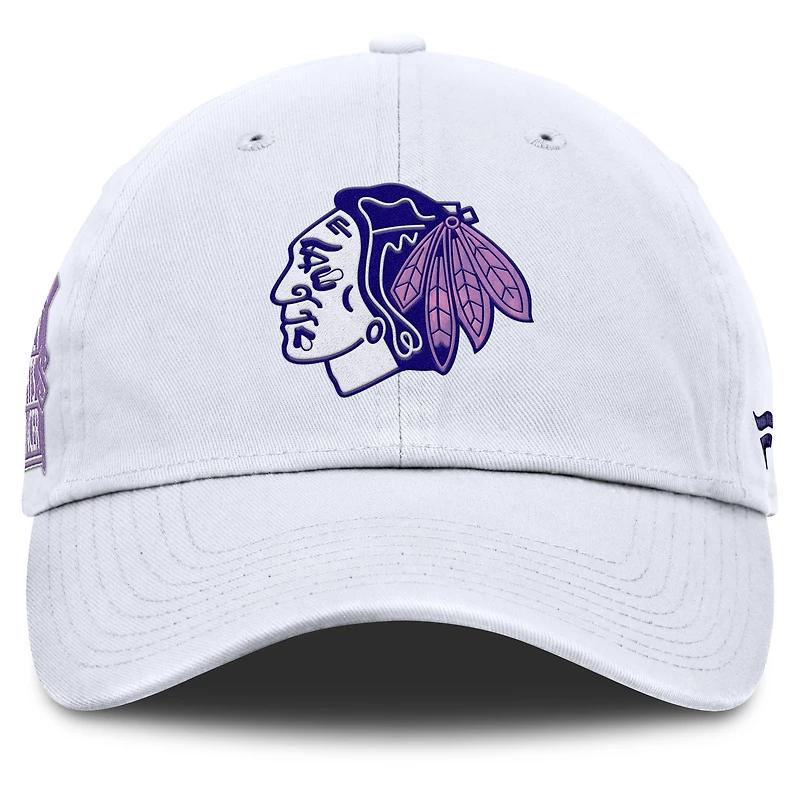 Men's Fanatics  White Chicago Blackhawks Authentic Pro Hockey Fights Cancer Adjustable Hat