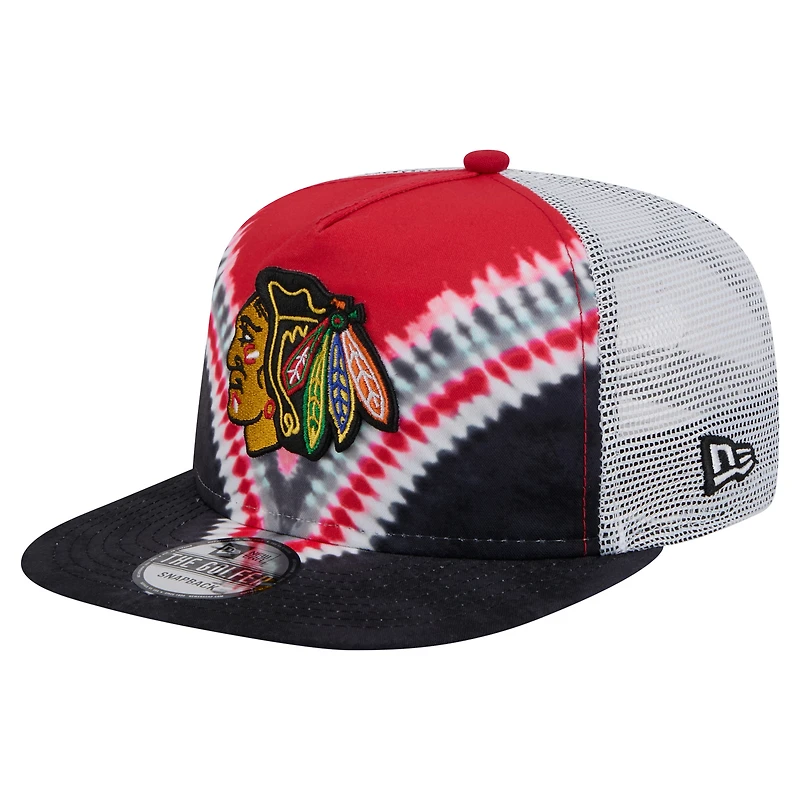 Casquette de golf ajustable V-Dye Throwback des Chicago Blackhawks de New Era pour homme, noire/rouge