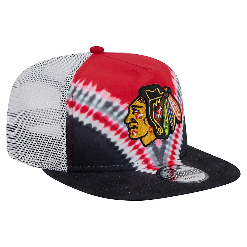 Casquette de golf ajustable V-Dye Throwback des Chicago Blackhawks de New Era pour homme, noire/rouge