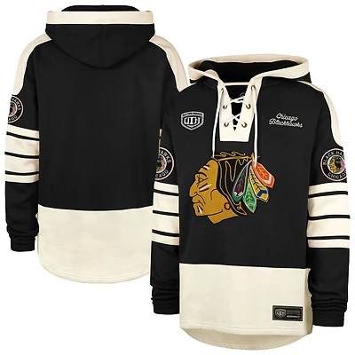 Sweat à capuche enfiler '47 Black Chicago Blackhawks Blue Line Heritage Lacer pour homme