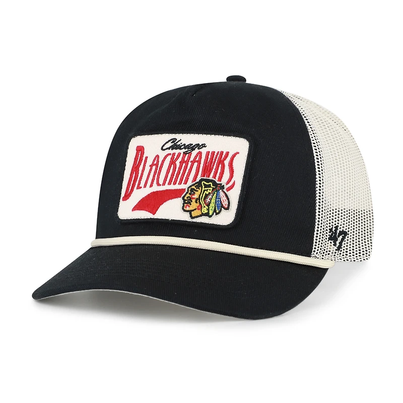 Men's '47 Black Chicago Blackhawks Emmett Heavy Twill Trucker Hitch Rope Adjustable Hat