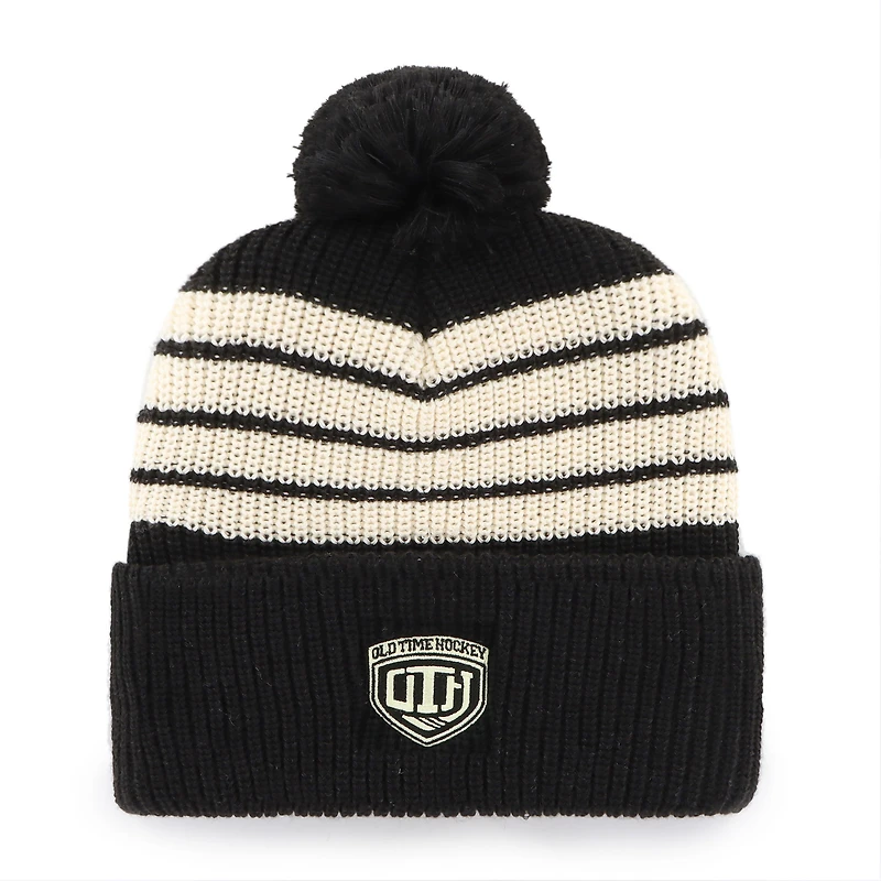 Men's '47  Black Chicago Blackhawks Old Time Hockey Barn Cuffed Knit Hat with Pom