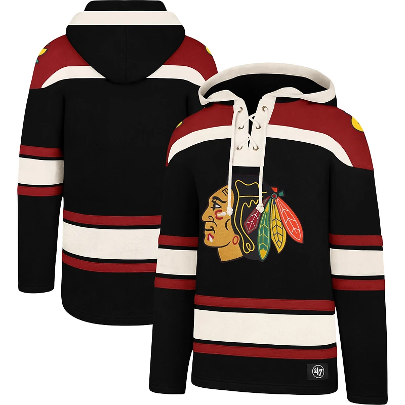 Chandail à capuchon pour homme '47 Black Chicago Blackhawks Superior Lacer