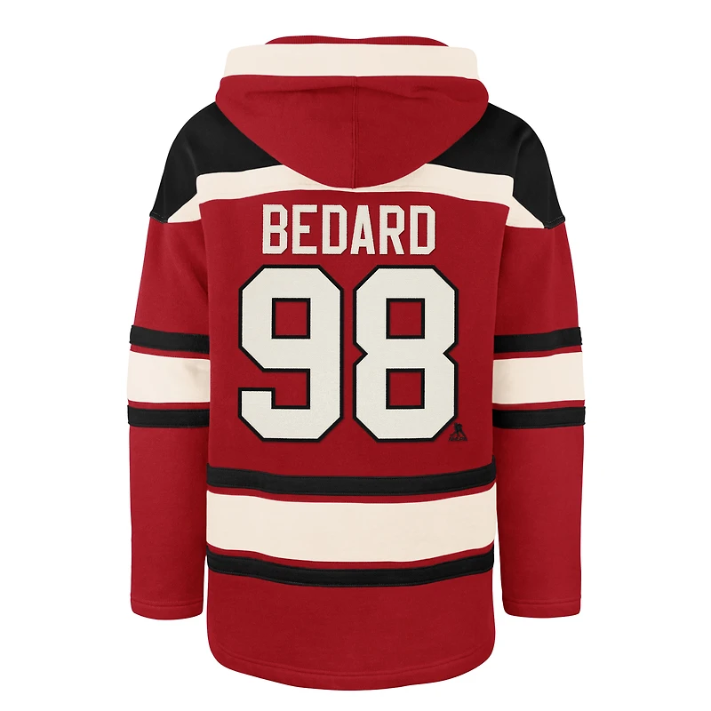 Sweat à capuche Lacer pour homme, rouge, Connor Bedard, joueur des Blackhawks de Chicago, numéro 47, avec nom et du