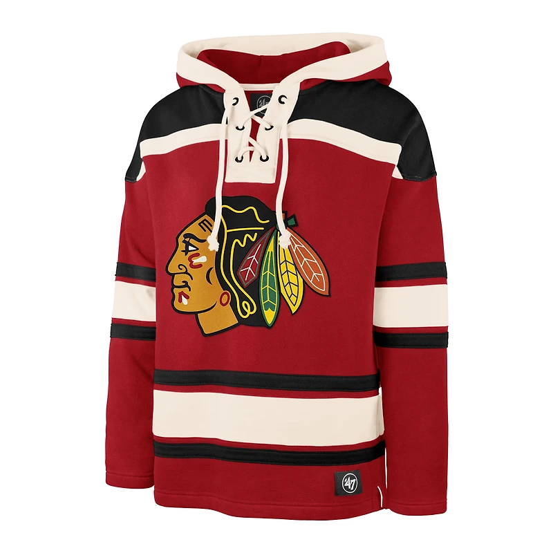 Sweat à capuche lacets avec nom et numéro de joueur des Blackhawks Chicago pour homme '47 Connor Bedard rouge