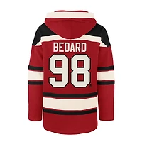 Men's '47 Connor Bedard Red Chicago Blackhawks Player Name & Number Lacer Pullover Hoodie