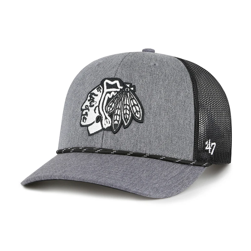 Men's '47  Gray Chicago Blackhawks Carbon Rope Trucker Adjustable Hat