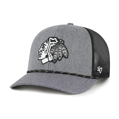 Casquette ajustable en corde de carbone pour homme '47 des Blackhawks de Chicago, grise