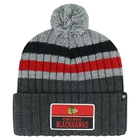 Men's '47 Gray Chicago Blackhawks Stack Patch Cuffed Knit Hat with Pom