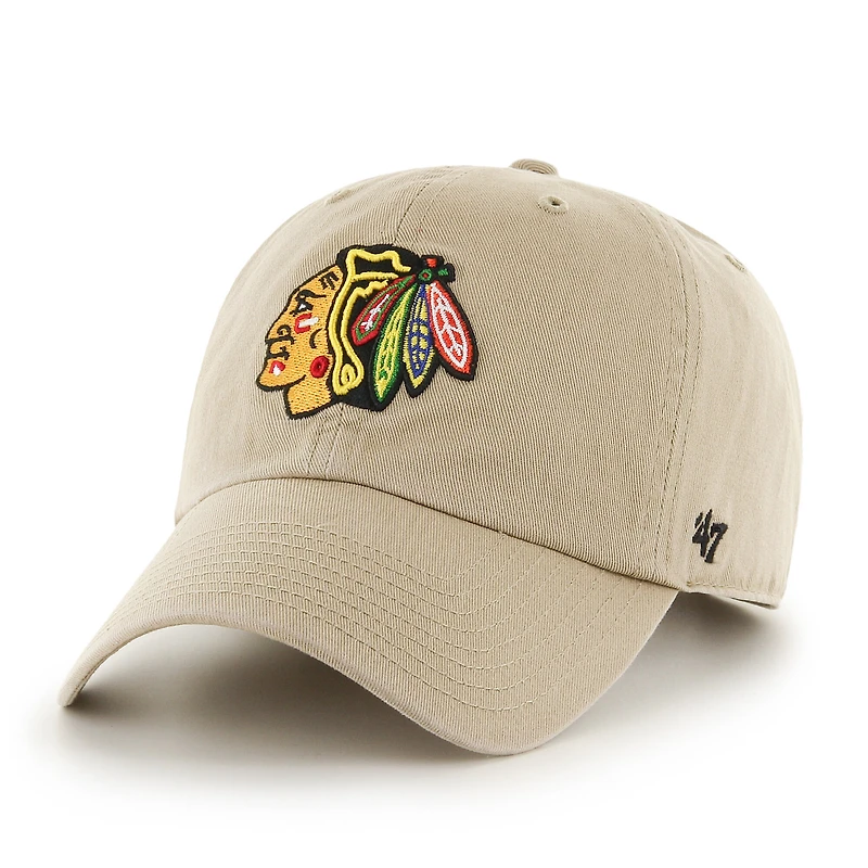 Casquette ajustable pour homme, modèle 47, logo Chicago Blackhawks, kaki, modèle Clean Up