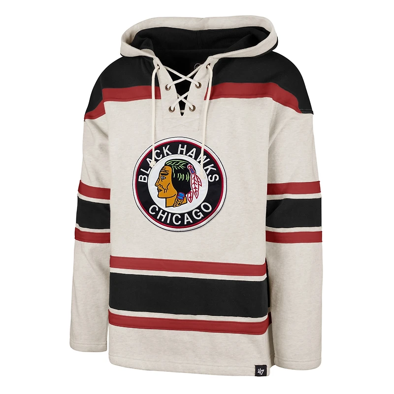 Chandail à capuchon lacets '47 Oatmeal Chicago Blackhawks Rockaway pour hommes