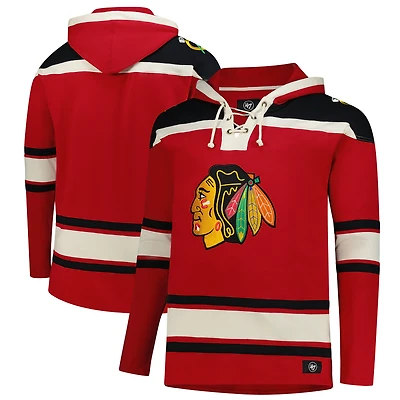 Sweat à capuche en polaire lacets de qualité supérieure pour homme '47 Red Chicago Blackhawks Big & Tall