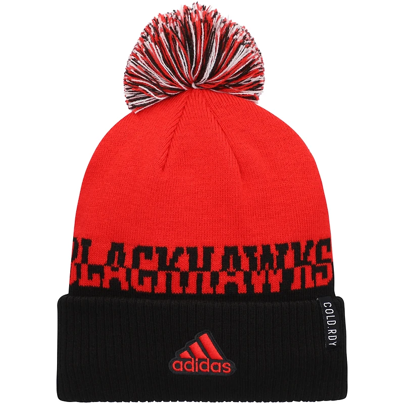 Men's adidas Red/Black Chicago Blackhawks COLD.RDY Cuffed Knit Hat with Pom