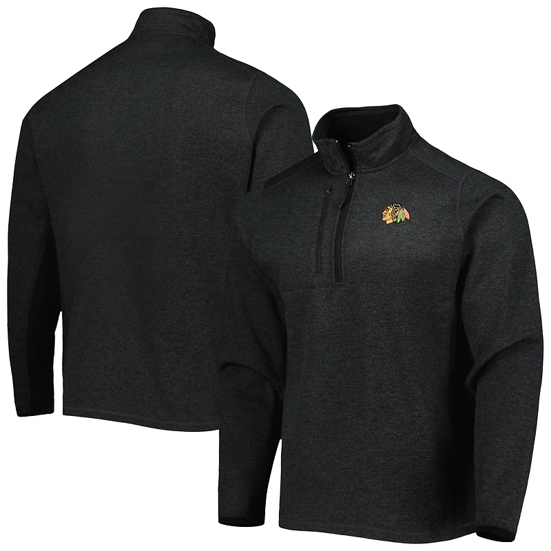 Veste à col zippé Antigua pour homme, coloris noir chiné, Chicago Blackhawks Course