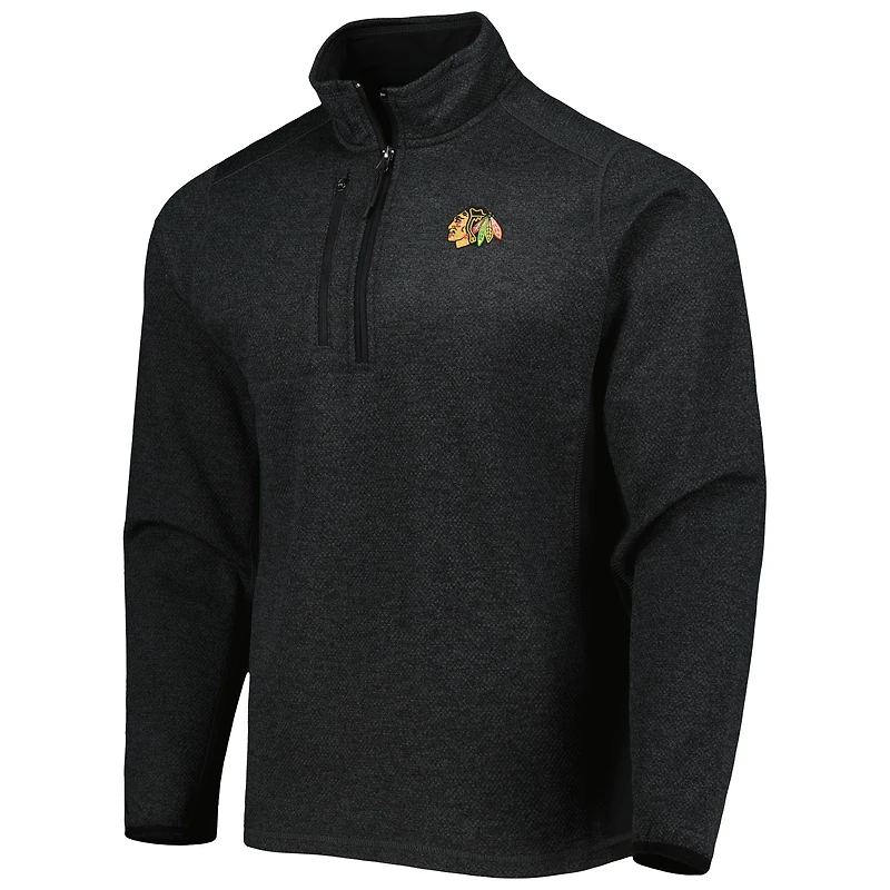 Men's Antigua Heathered Black Chicago Blackhawks Course Quarter-Zip Jacket