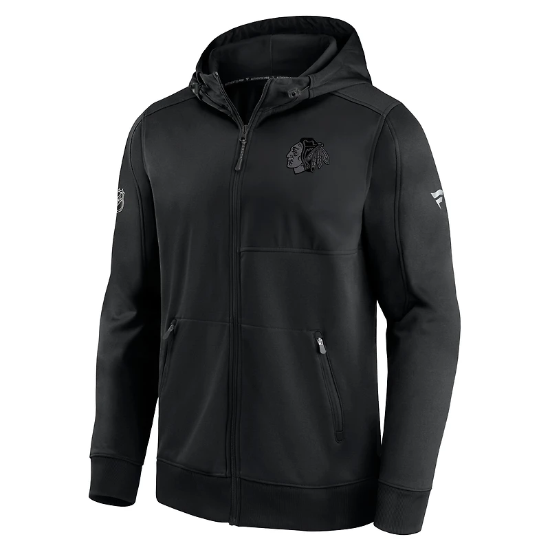 Men's Black Chicago Blackhawks Authentic Pro Travel & Training Full-Zip Hoodie