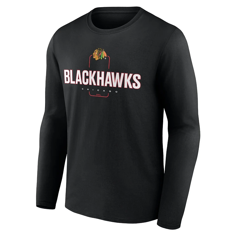 Men's Black Chicago Blackhawks Custom Midfielder Long Sleeve T-Shirt