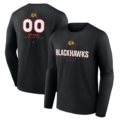 Men's Black Chicago Blackhawks Custom Midfielder Long Sleeve T-Shirt