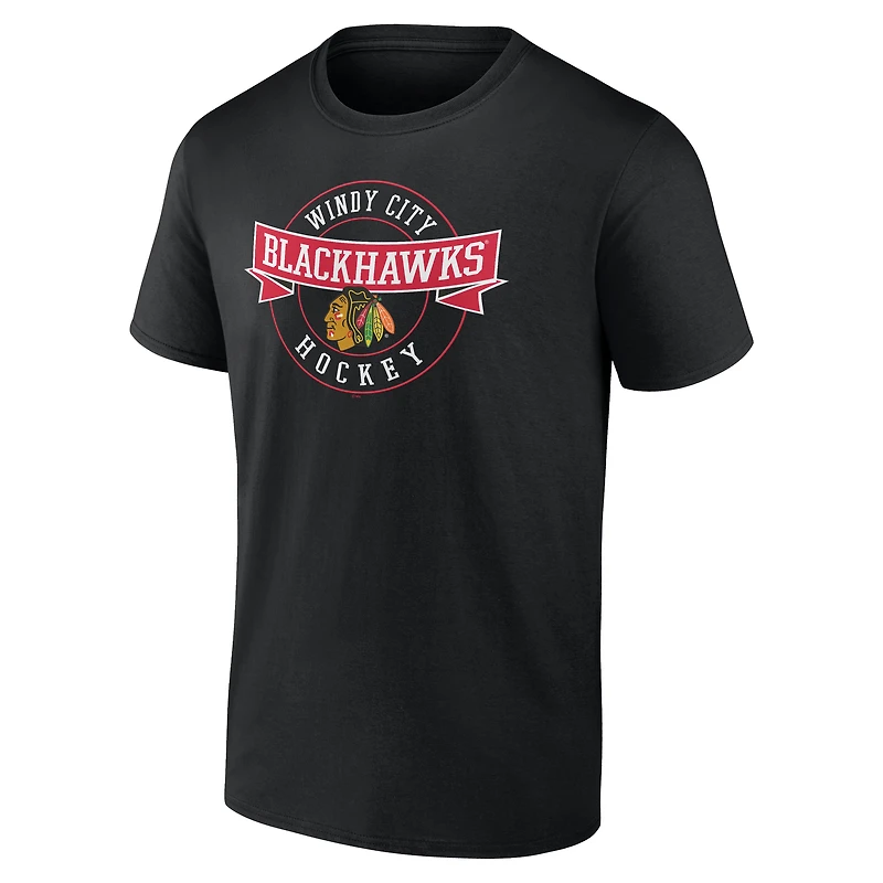 T-shirt noir pour homme avec logo « Honneur Circle » des Blackhawks de Chicago