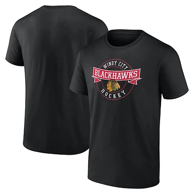 T-shirt noir pour homme avec logo « Honneur Circle » des Blackhawks de Chicago