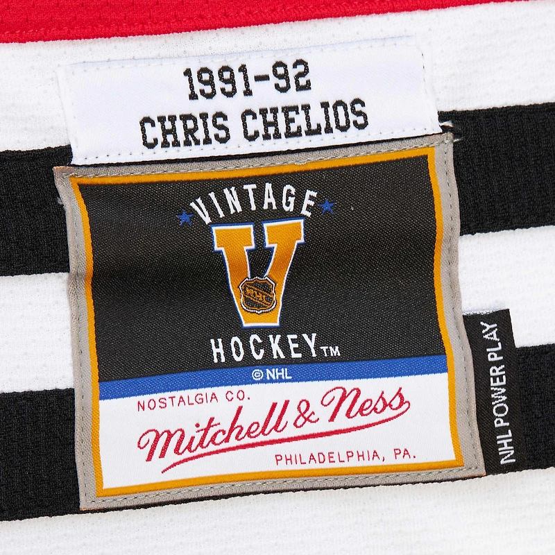 Maillot de jeu puissance rouge Chris Chelios des Blackhawks Chicago 1991-92 pour homme