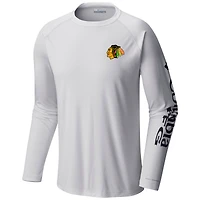 Men's  Columbia White Chicago Blackhawks Terminal Tackle Omni-Shade Raglan Long Sleeve T-Shirt