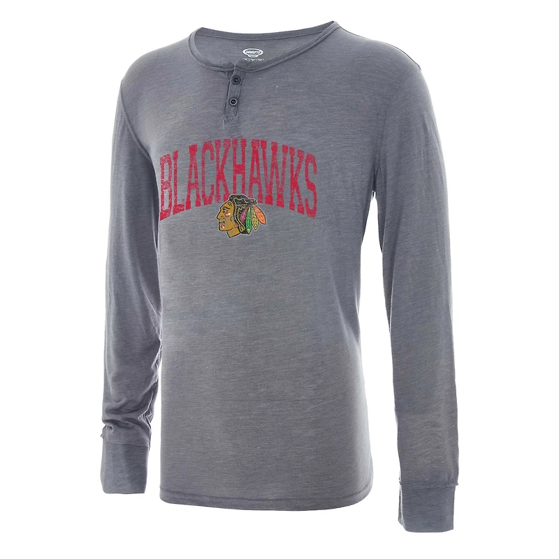 Haut Henley à manches longues Takeaway gris Sport pour homme des Chicago Blackhawks