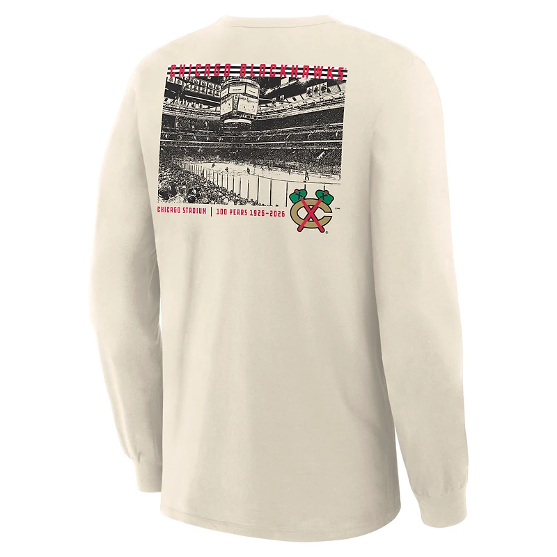 T-shirt à manches longues Fanatics beige pour homme, Centennial Legacy des Blackhawks de Chicago