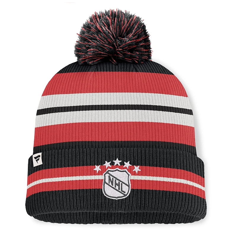 Men's Fanatics Black/Cream Chicago Blackhawks Decades Collection Cuffed Knit Hat with Pom