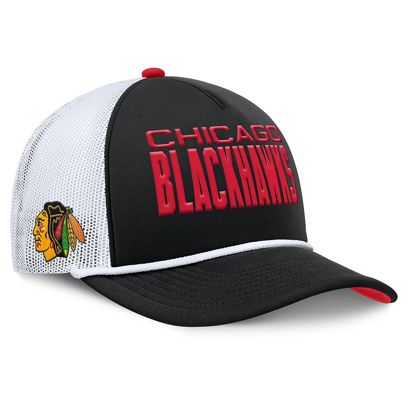 Casquette ajustable en forme de A authentique Pro Rink des Blackhawks de Chicago Fanatics pour homme, noire et blanche