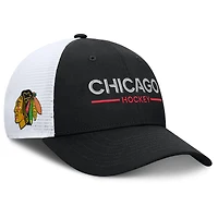 Men's Fanatics Black/White Chicago Blackhawks Authentic Pro Rink Lockup Adjustable Trucker Hat