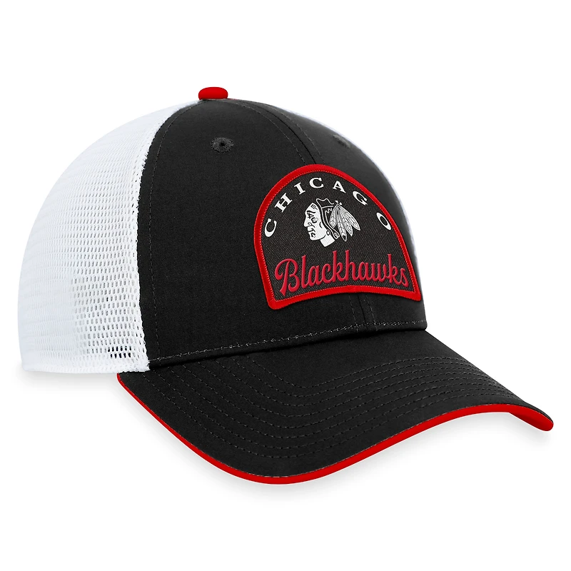 Casquette ajustable fondamentale des Blackhawks de Chicago Fanatics pour hommes, noir/blanc