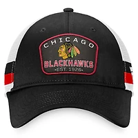 Men's Fanatics Black/White Chicago Blackhawks Fundamental Striped Trucker Adjustable Hat