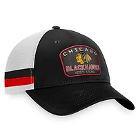 Men's Fanatics Black/White Chicago Blackhawks Fundamental Striped Trucker Adjustable Hat