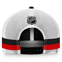 Men's Fanatics Black/White Chicago Blackhawks Fundamental Striped Trucker Adjustable Hat