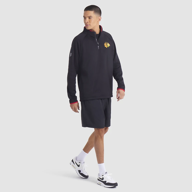 Men's Fanatics Black Chicago Blackhawks Authentic Pro Rink Raglan Quarter-Zip Pullover