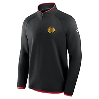 Pull raglan à quart de zip Fanatics Black Chicago Blackhawks Authentic Pro Rink pour homme
