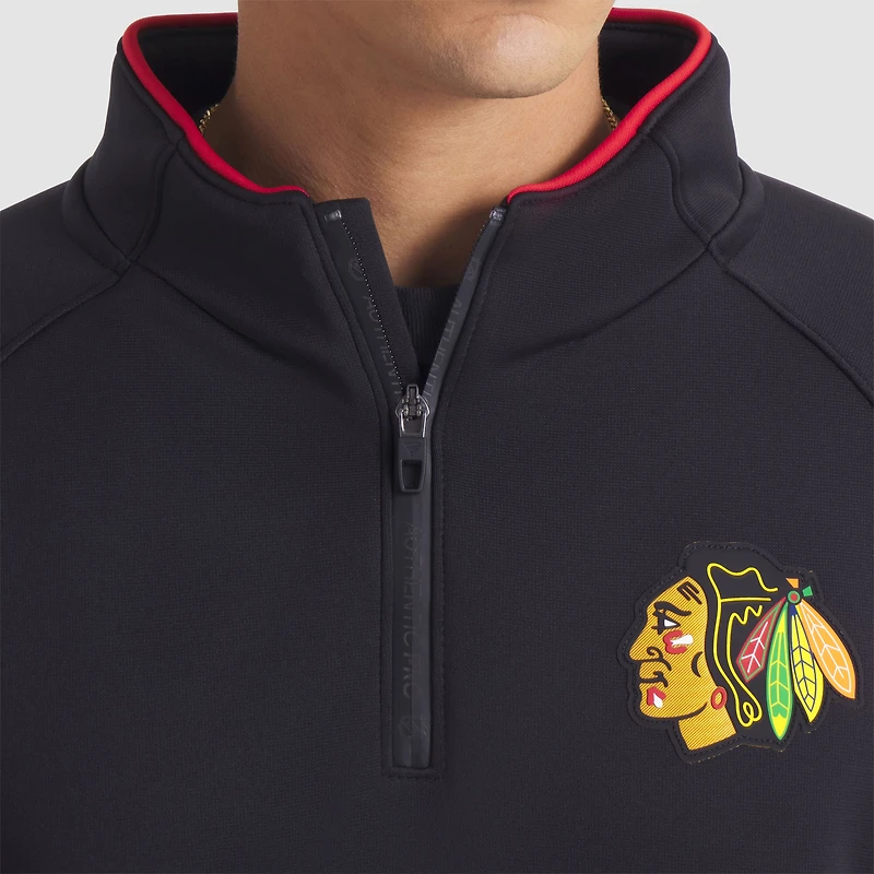 Men's Fanatics Black Chicago Blackhawks Authentic Pro Rink Raglan Quarter-Zip Pullover