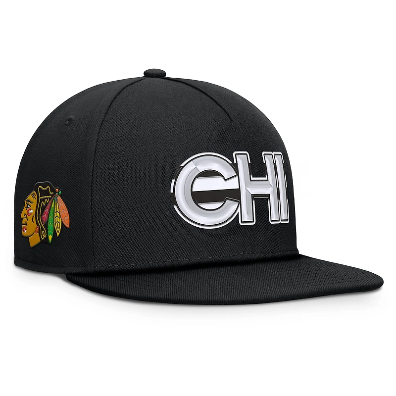 Men's Fanatics Black Chicago Blackhawks Authentic Pro Rink Team Code Snapback Hat
