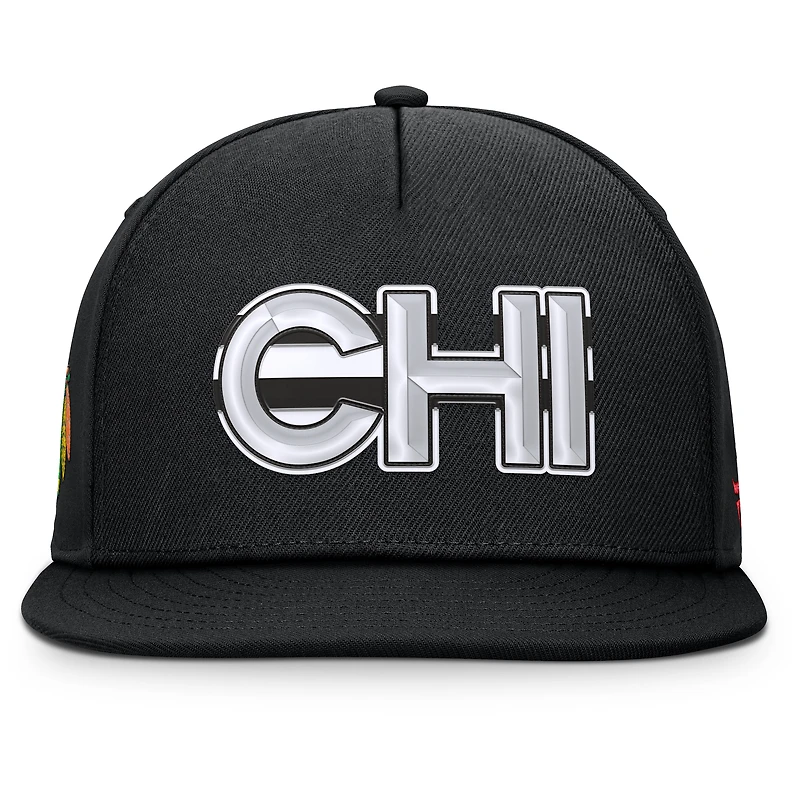Men's Fanatics Black Chicago Blackhawks Authentic Pro Rink Team Code Snapback Hat